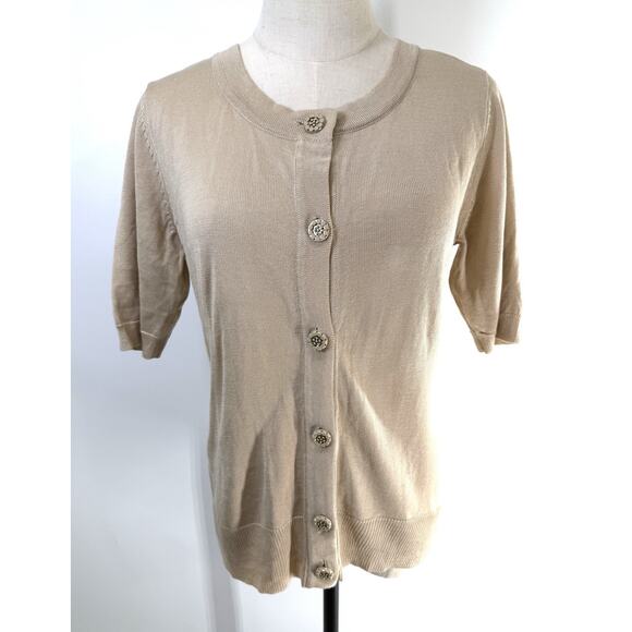 New York Company Sweaters - New York Company Women’s Sz S Knit Cardigan Sweater Button Down Short Sleeve Tan